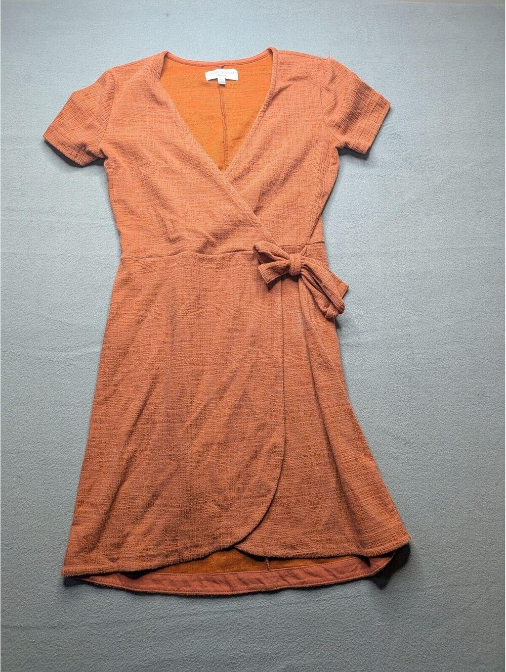 Madewell Texture & Thread Dress Womens XXS Orange Wrap Knit Short Sleeve Mini